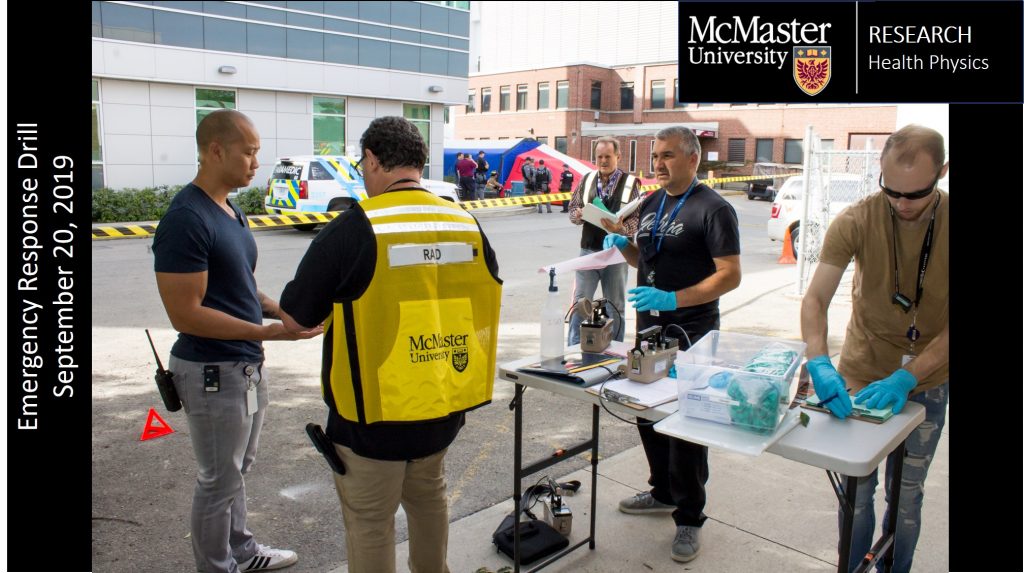 health physics members getting ready for emergency drill, McMaster University Research Health Physics, Emergency Response Drill September 20, 2019