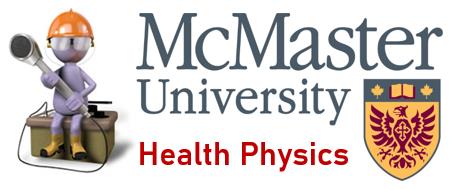 Health Physics' mascot for McMaster University, a character holding a radiation surveying instrument